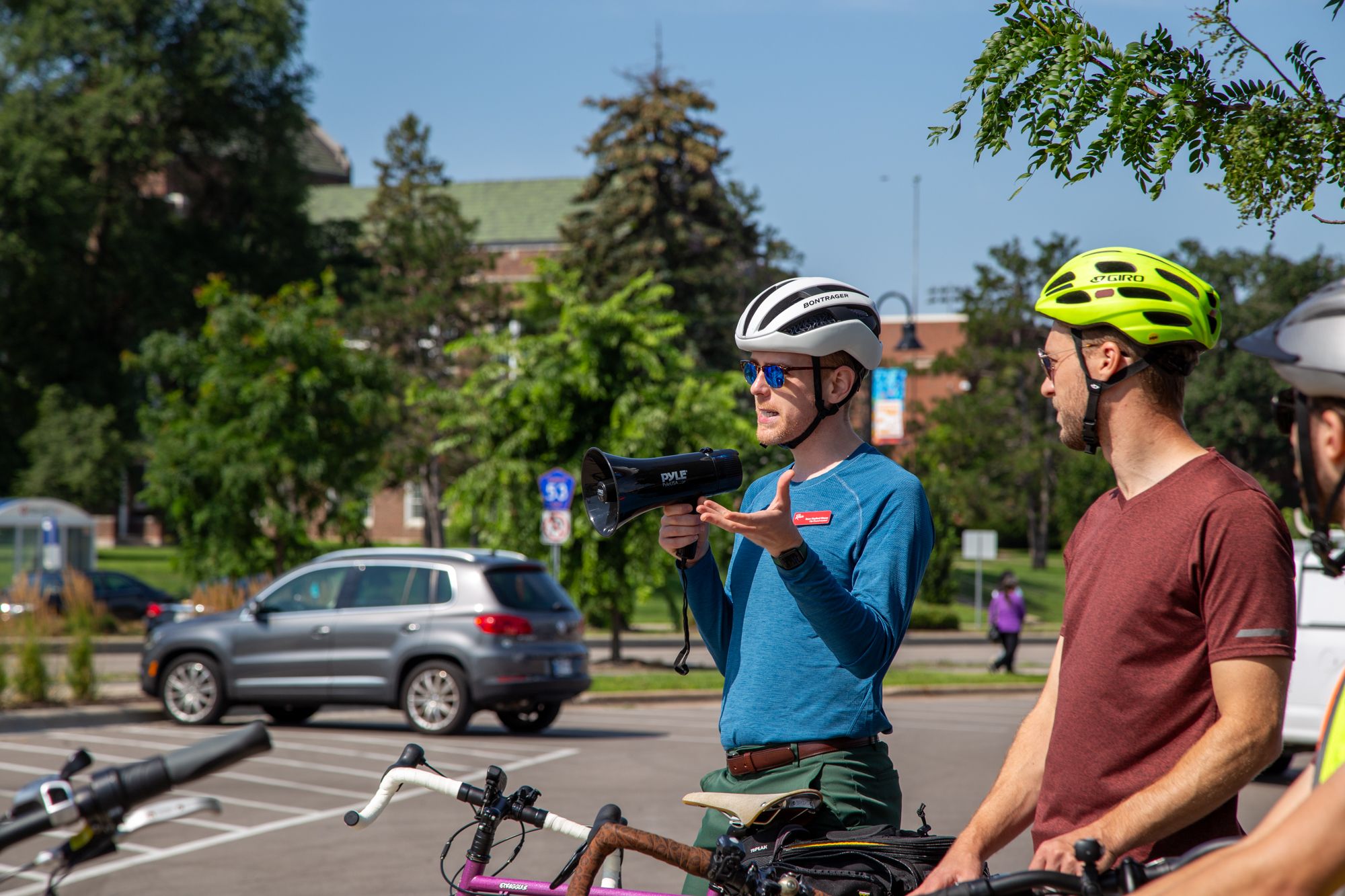 Sean Hayford Oleary with Jordan Kocak at a Hennepin County bikeway tour in July 2024